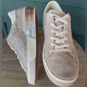 Dolce Vita Zina Crystal Rhinestone Suede Sneakers 8.5 Lace Up Low Top Sparkle